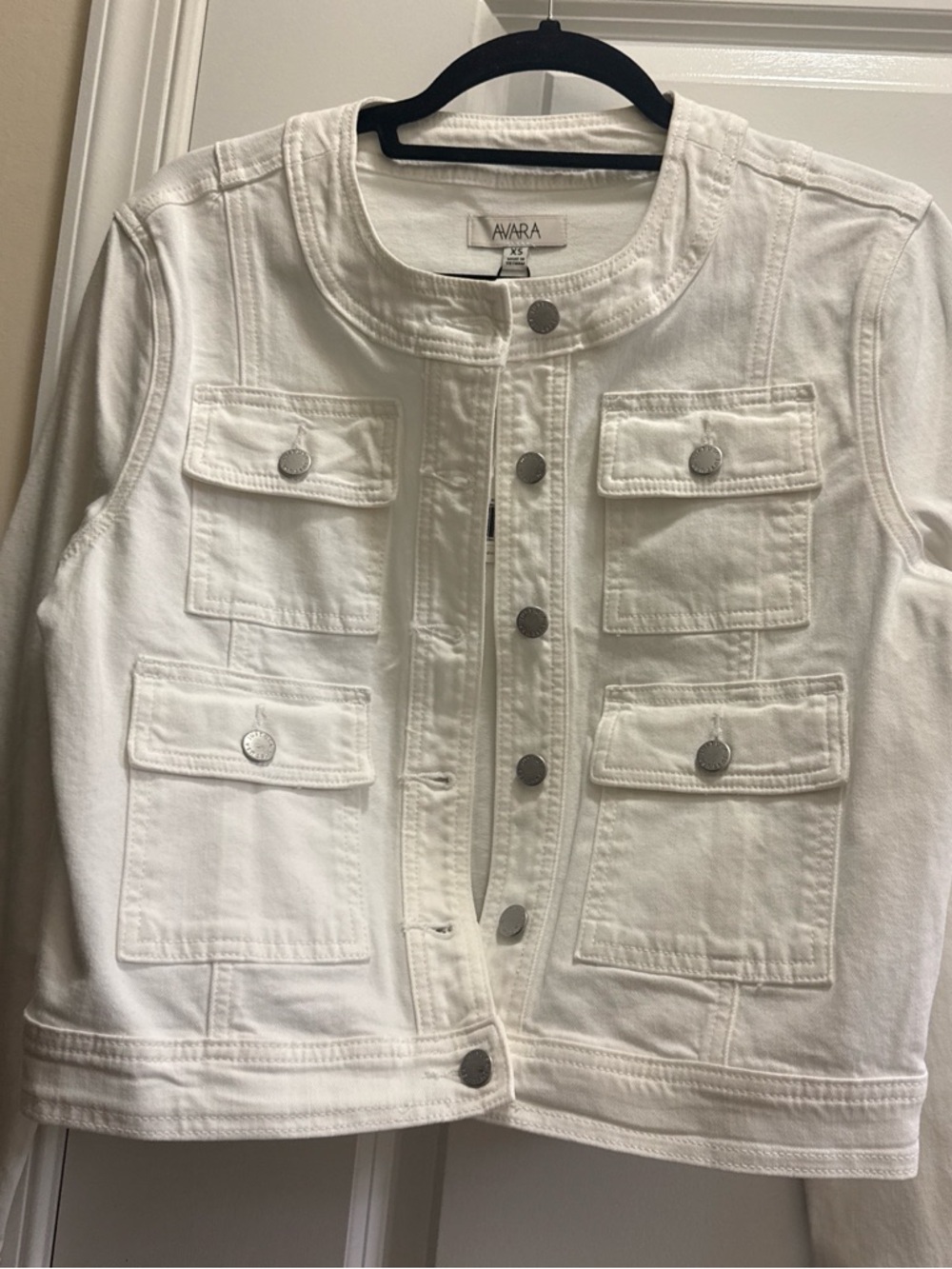 AWARA White Cotton Jean Jacket with Patch Pockets